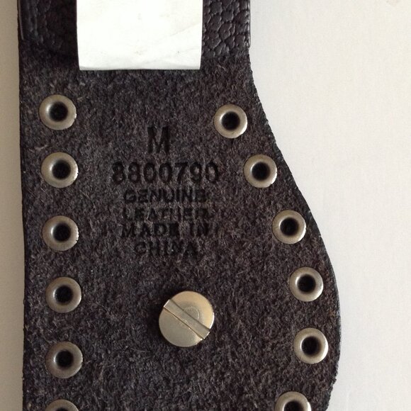 Black Studded Genuine Leather Scalloped Edge Belt Rhinestones Accessories - Picture 7 of 7